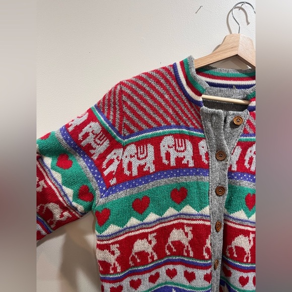 Colorful Elephant and Heart Patterned Cardigan - Picture 3 of 5